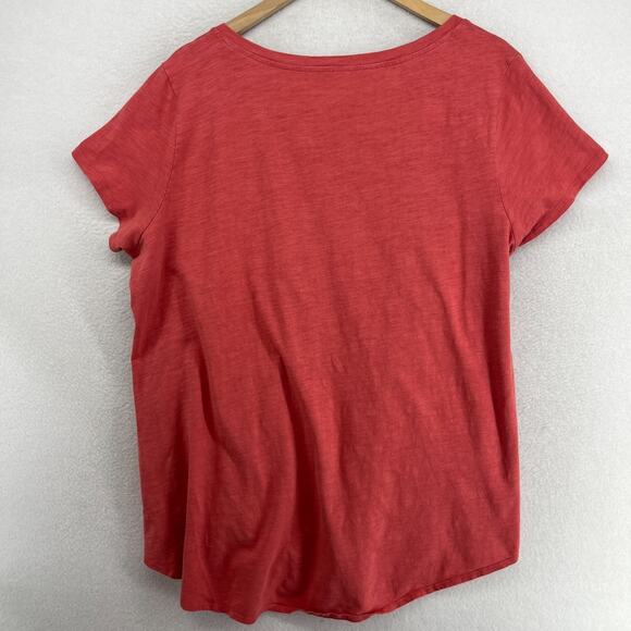 EILEEN FISHER Top 1X Slub Organic Cotton Jersey V-Neck Short Sleeve Red - Picture 2 of 12